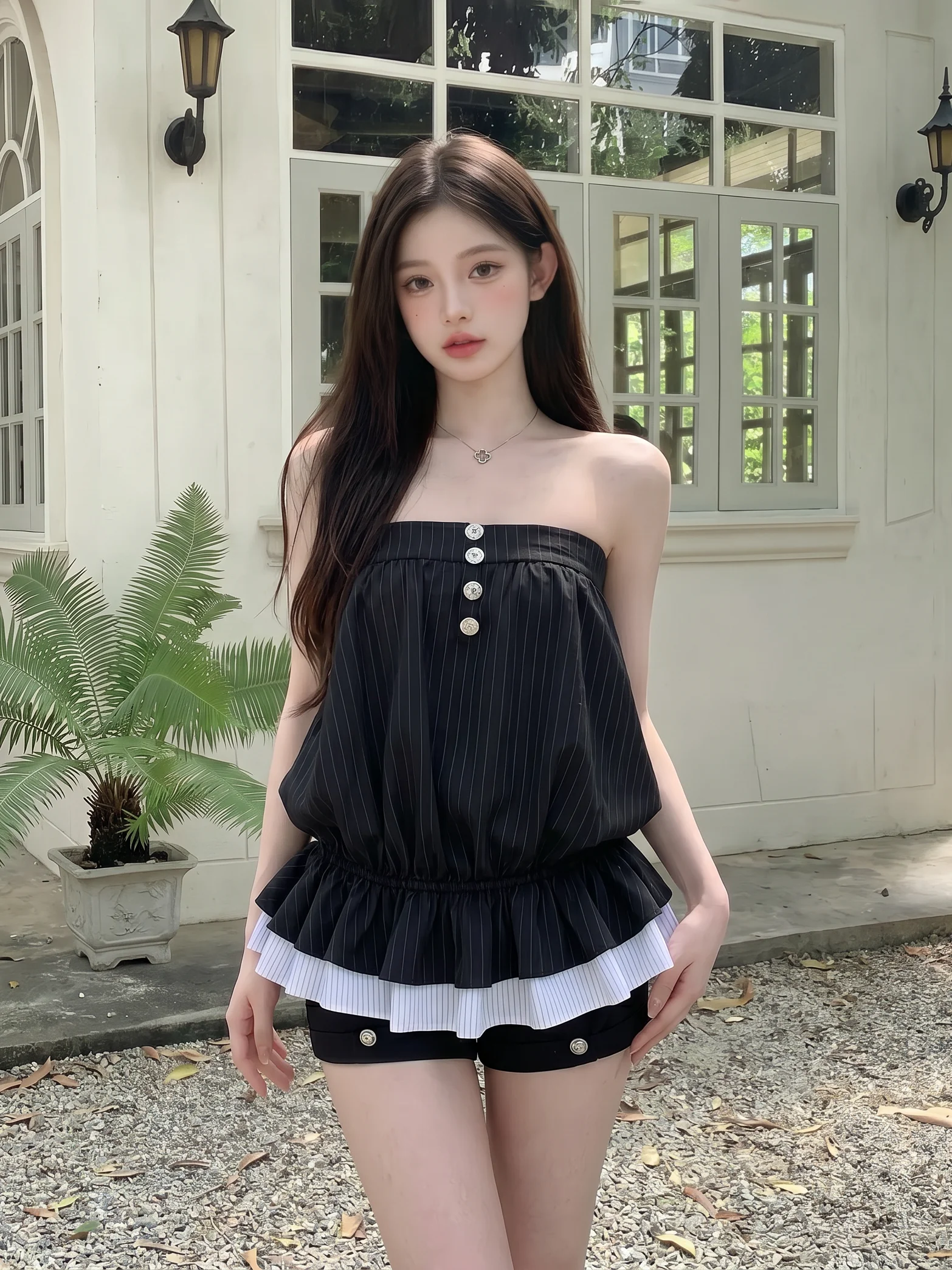 

Summer Stripe Off-Shoulder Sleeveless Women's Vest Slimming Waist Design Color Block Contrast Outerwear Fashionable Top