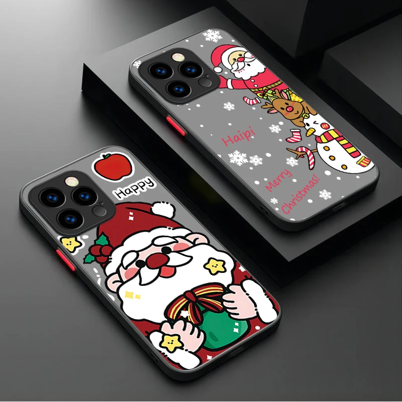 Cartoon Father Christmas Case For iPhone 16 15 14 13 12 11 Pro Max X XR XS 7 8 Plus SE 2020 Shockproof PCMatte Hard Back Cover