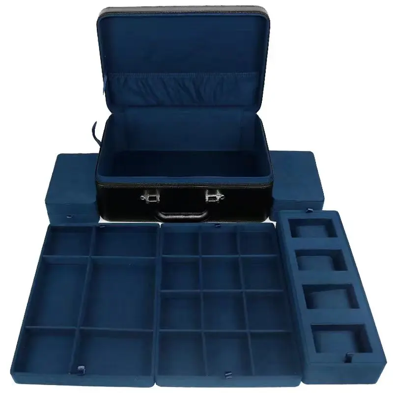Factory Large Storage Leather Travel Jewelry case Boxes Organizer Suitcase With Handle