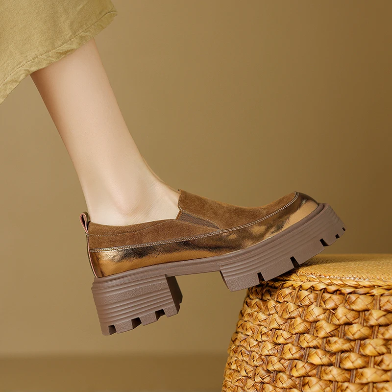 المتسكعون النساء من جلد الغزال منصة الانزلاق على نغمتين جولة تو كسول أزياء عارضة أحذية وحيد مكتنزة