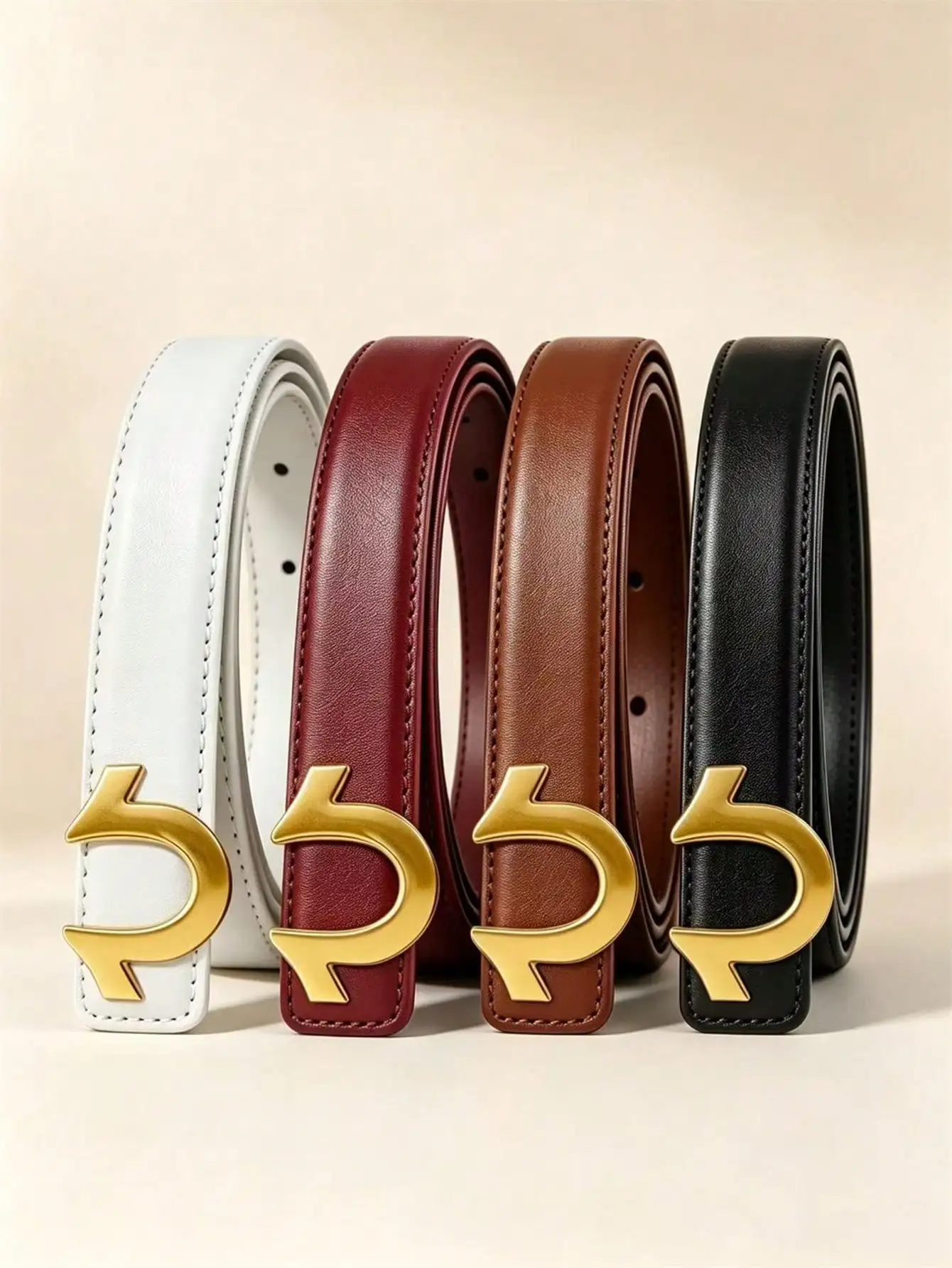 Women Thin Leather Belt, Fashion Gold Buckle Waist Belt, Simple Adjustable Ladies Dress Jeans Belts, Daily Casual Apparel Access