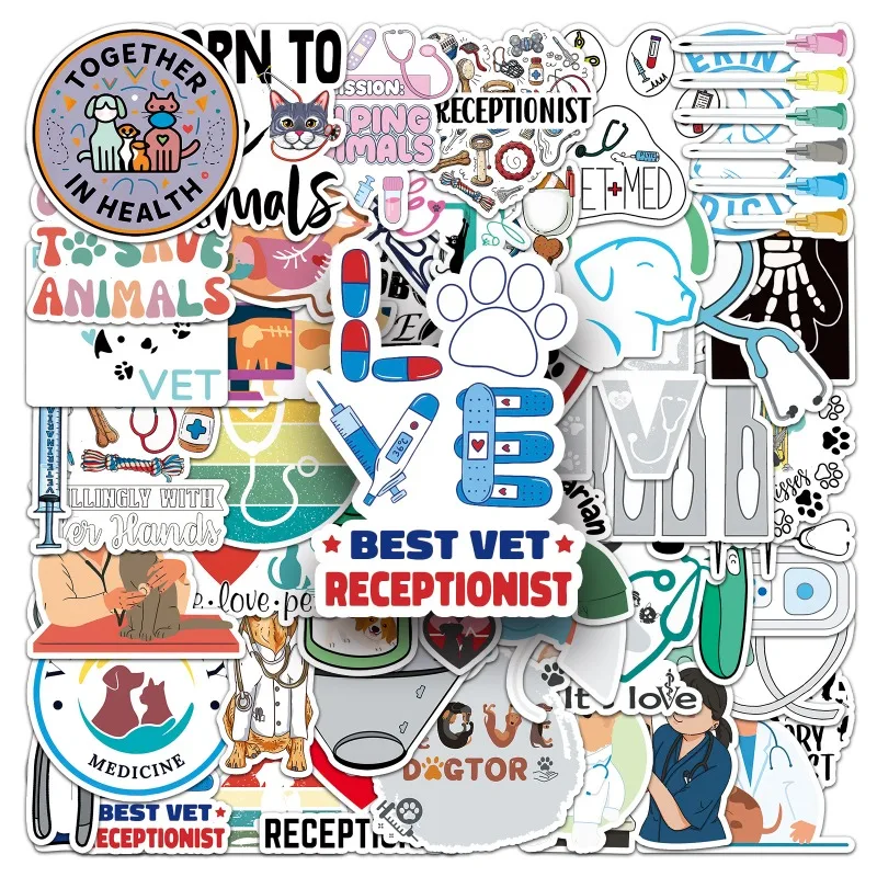 10/51Pcs Cartoon Pet Hospital Veterinarian Stickers Funny Decoration Decals Wall Suitcase Laptop Notebook PVC Classic DIY Toy