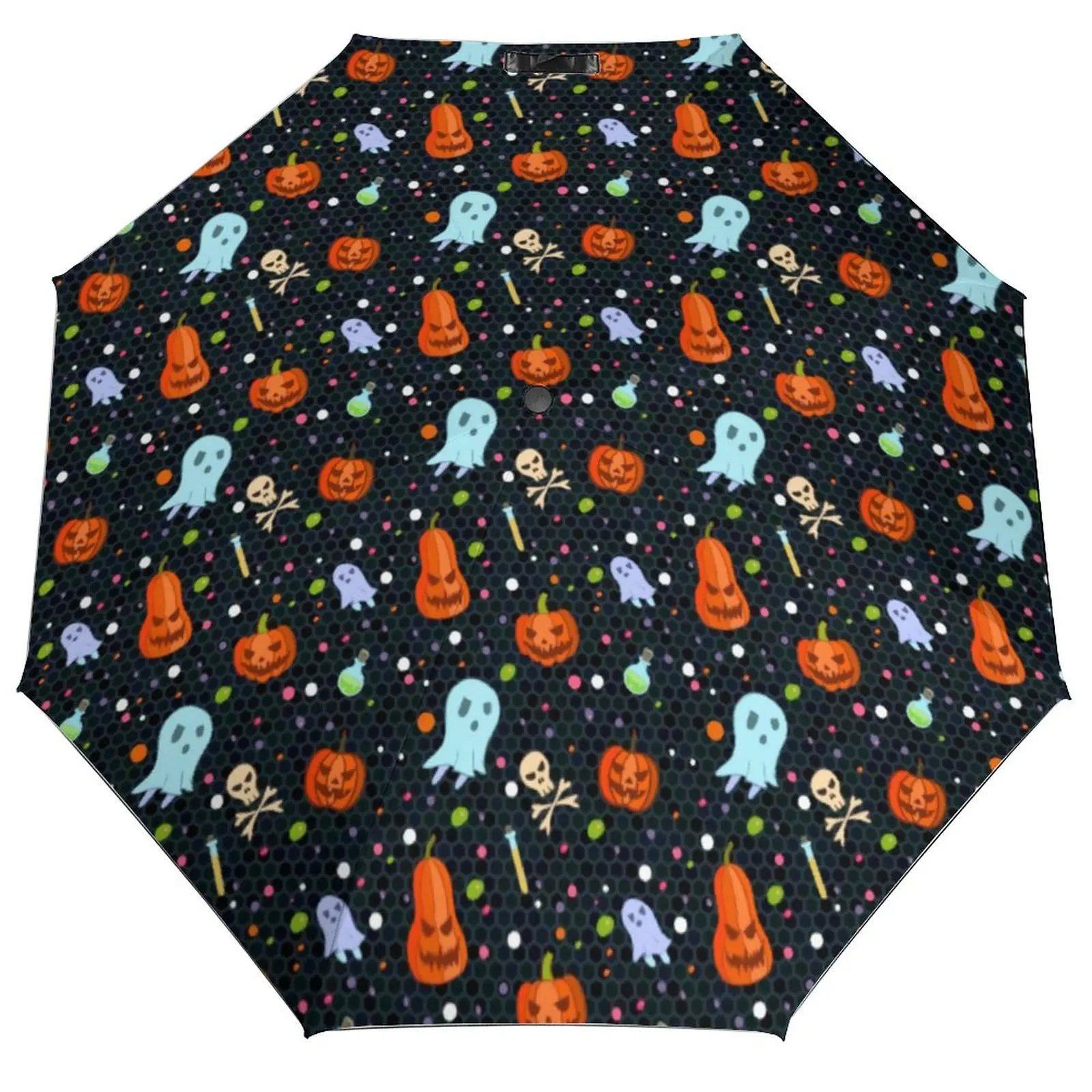 Ghost And Pumpkin Umbrella Halloween Art Auto Protection Umbrella Mini Art Outdoor Reinforced Umbrella