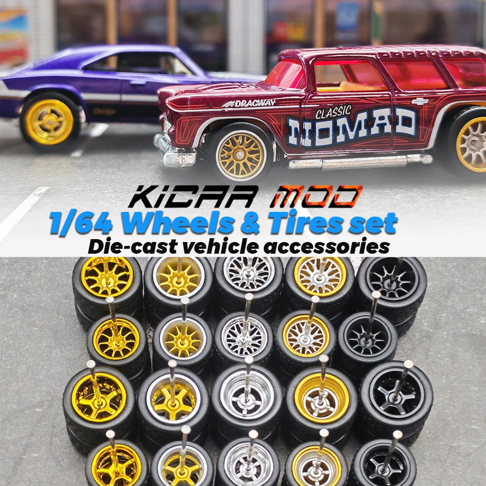 1/64 Wheels with Rubber Detachable tread pattern Tires Refitting Parts for Model car Hot Wheels Matchbox Tomica D:11mm+13mm 1Set