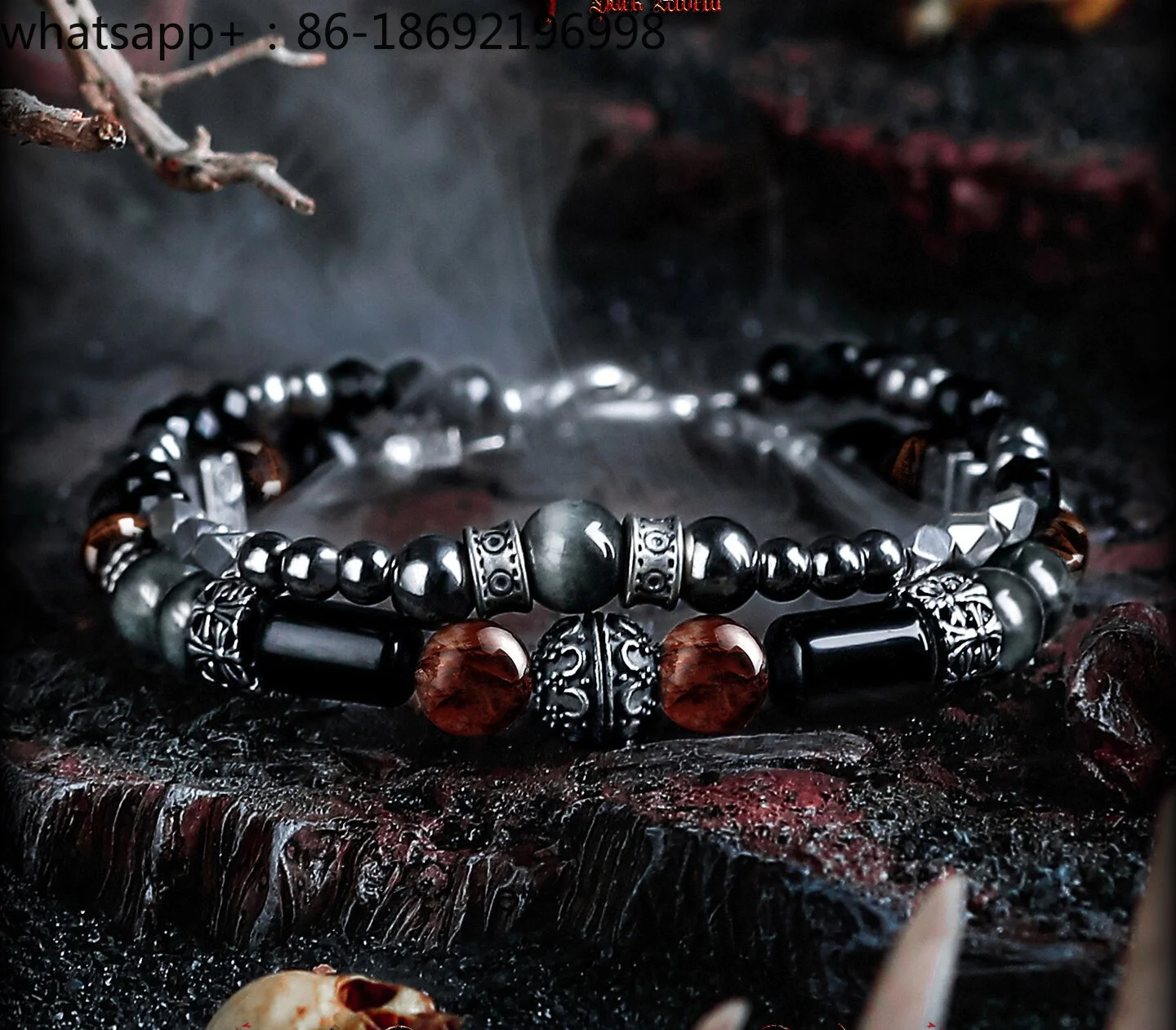 [Ling Candle] Dark Wind Red Glue Flower Crystal Bracelet Boys Retro Hawkeye Bracelet Beads