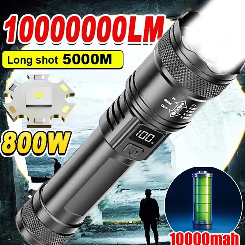 High Strong Power Led Flashlights 2000LM Tactical Torch with Display Light USB Charging Camping Fishing Emergency Zoom Lantern
