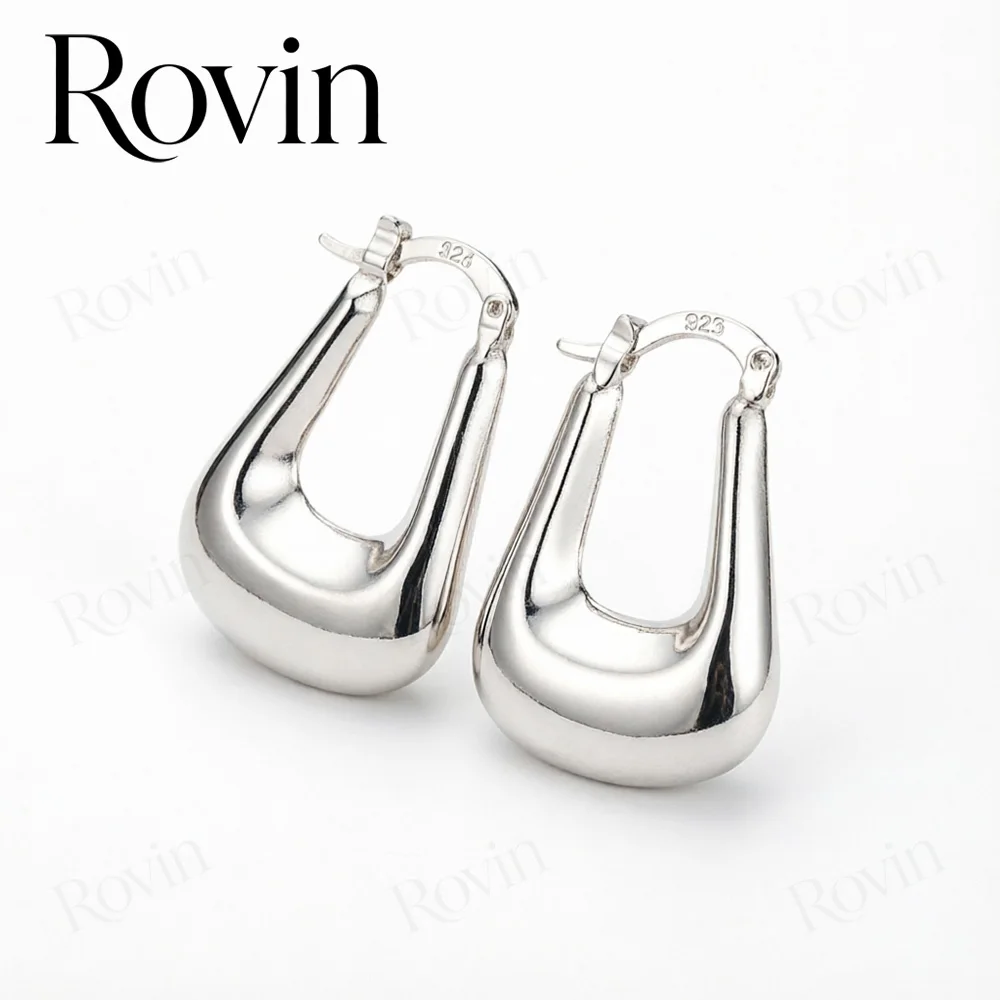 18K Gold 25mm Minimalist Smooth U-Shaped Earrings – Stylish Wedding Jewelry & Gift for Women