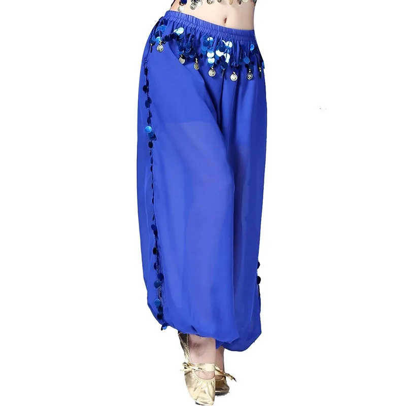 Women's Belly Dance Costume Coin Lantern Pants Shiny Sequins Side Split Harem Pants Tribal Arabic Halloween Hippie Trousers