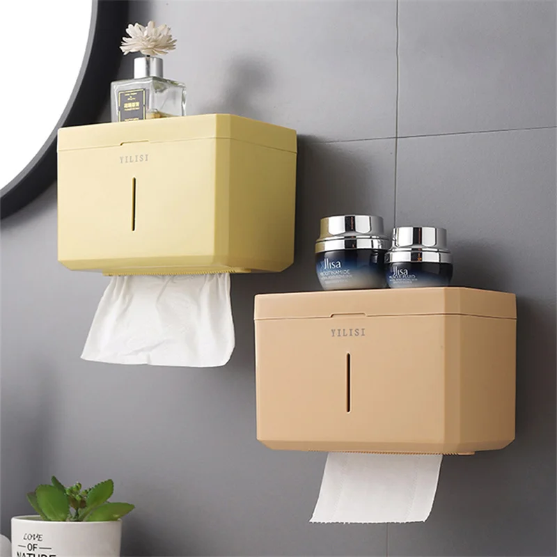 

Wall Mounted Tissue Box Non Perforated Toilet Paper Box Large Capacity Toilet Waterproof Roll Paper Box Household Paper Drawe