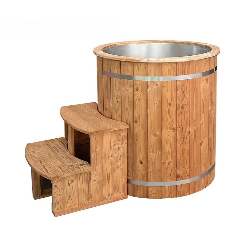 Round Wooden Cold Plunge Tub With Cooling System Sports Recovery Soaking Tub