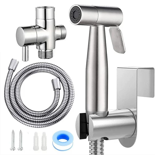 Imagen 1 del producto Juego de Rociador de Bidé Portátil, Grifo de Bidé de Acero Inoxidable, Pistola de Rociado de Inodoro Montada en la Pared, Cabezal de Ducha de Baño con Autolimpieza