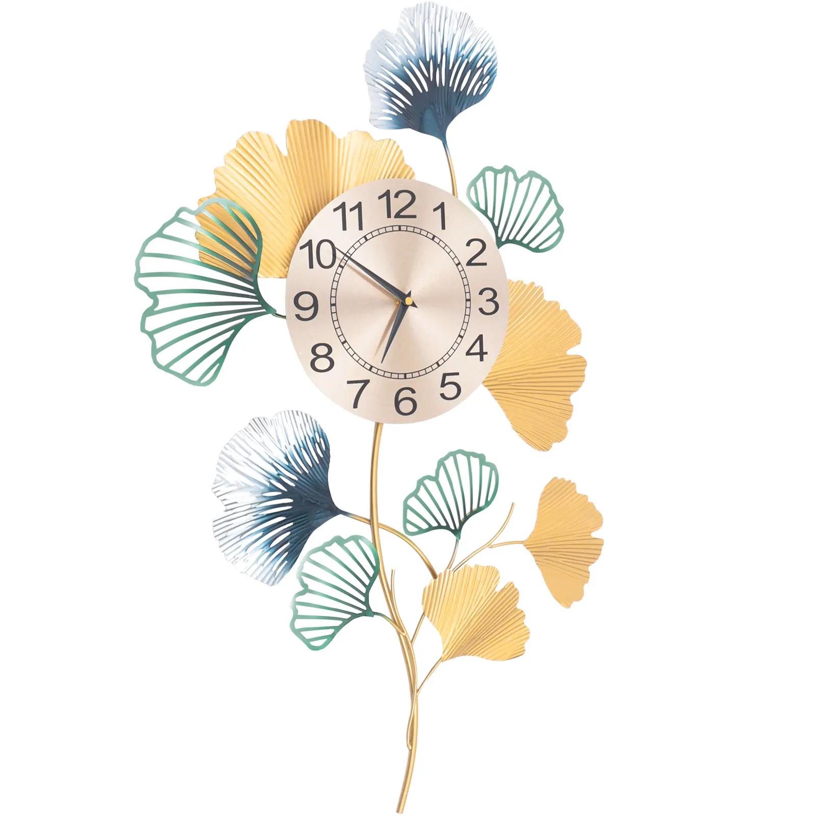 Luxury Wrought Iron Ginkgo Leaf Wall Clock Home Livingroom Wall Hanging Decoration Porch Background Wall Sticker Crafts