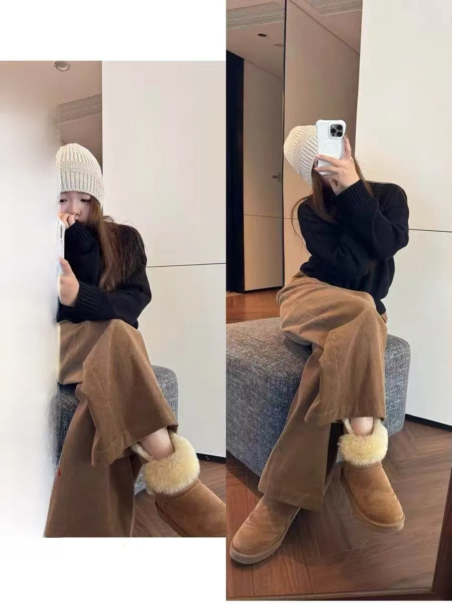 

RereOstrich Caramel Corduroy Pants Loose Straight Leg Winter Women's Trousers Casual Wide Leg Pants l Waist Cotton 00%