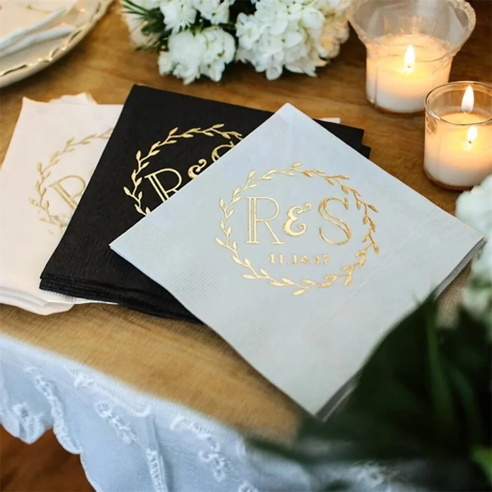 50PCS Personalized Wedding Napkins, 1st Wedding Anniversary, Custom Monogram Napkins, Dinner & Cocktail Size, Engagement Printed