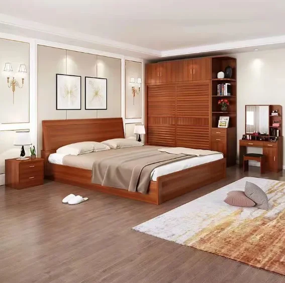 

#Modern Minimalist Solid Wood Double Bed Dressing Table Set Convertible Storage Features For Small Bedrooms Apartments Hotels