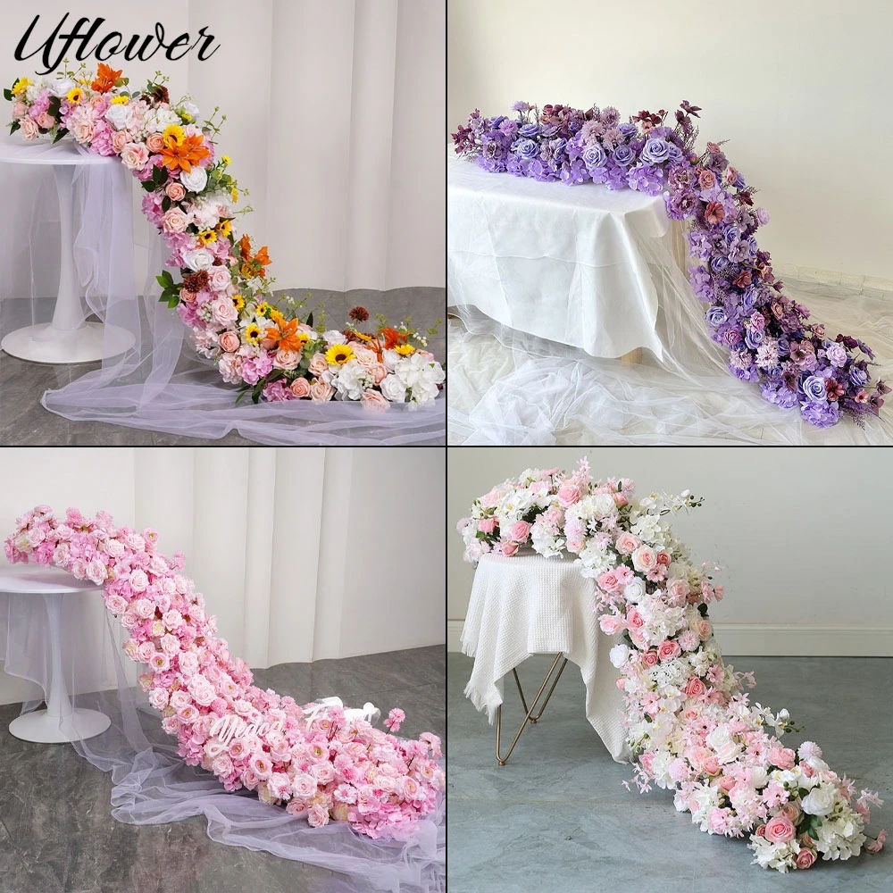 

Uflower Luxury Colorful Rose Artificial Flower Row Wedding Table Centerpiece Flowers Backdrop Wall Arch Decor Stage Party Floral