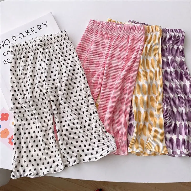 Korean Style Girls' Summer Wide-Leg Anti-Mosquito Pants, Thin Baby Printed Comfortable Straight-Leg Pants, Children's Pants, Fashionable and Stylish