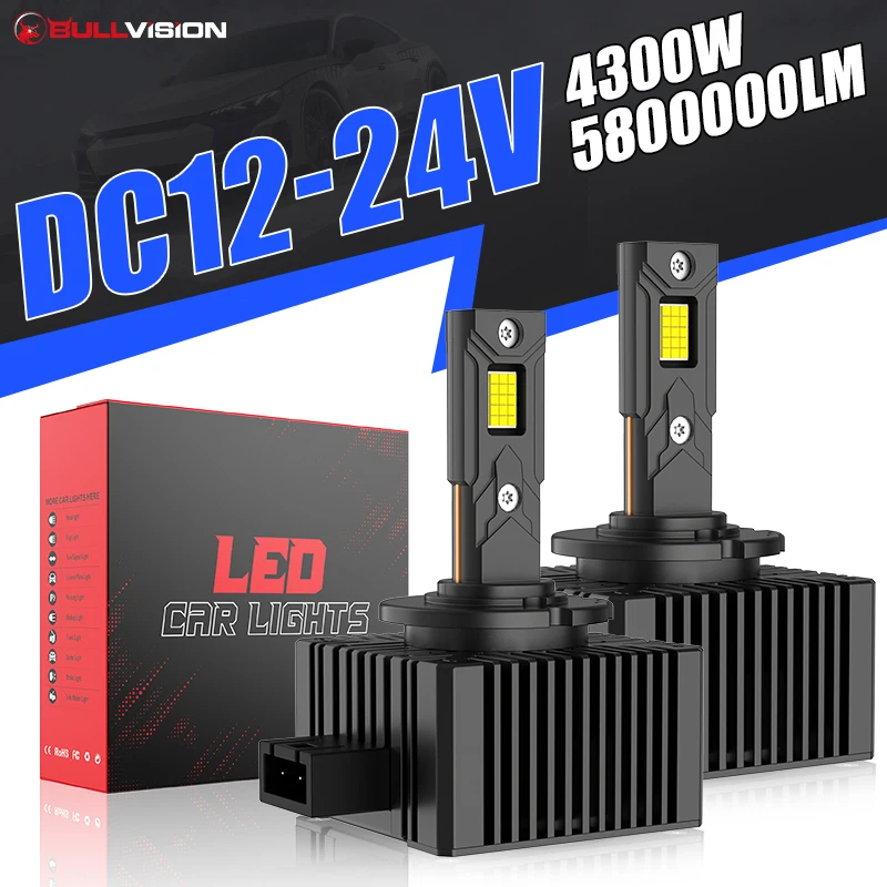 BULLVISION D3S LED Headlights 4300W CANBUS HID D1S D2S D4S D5S D8S D2R D4R D1R D3R Car Xenon Lamp Two-sided CSP CHIPS 6000K 12V