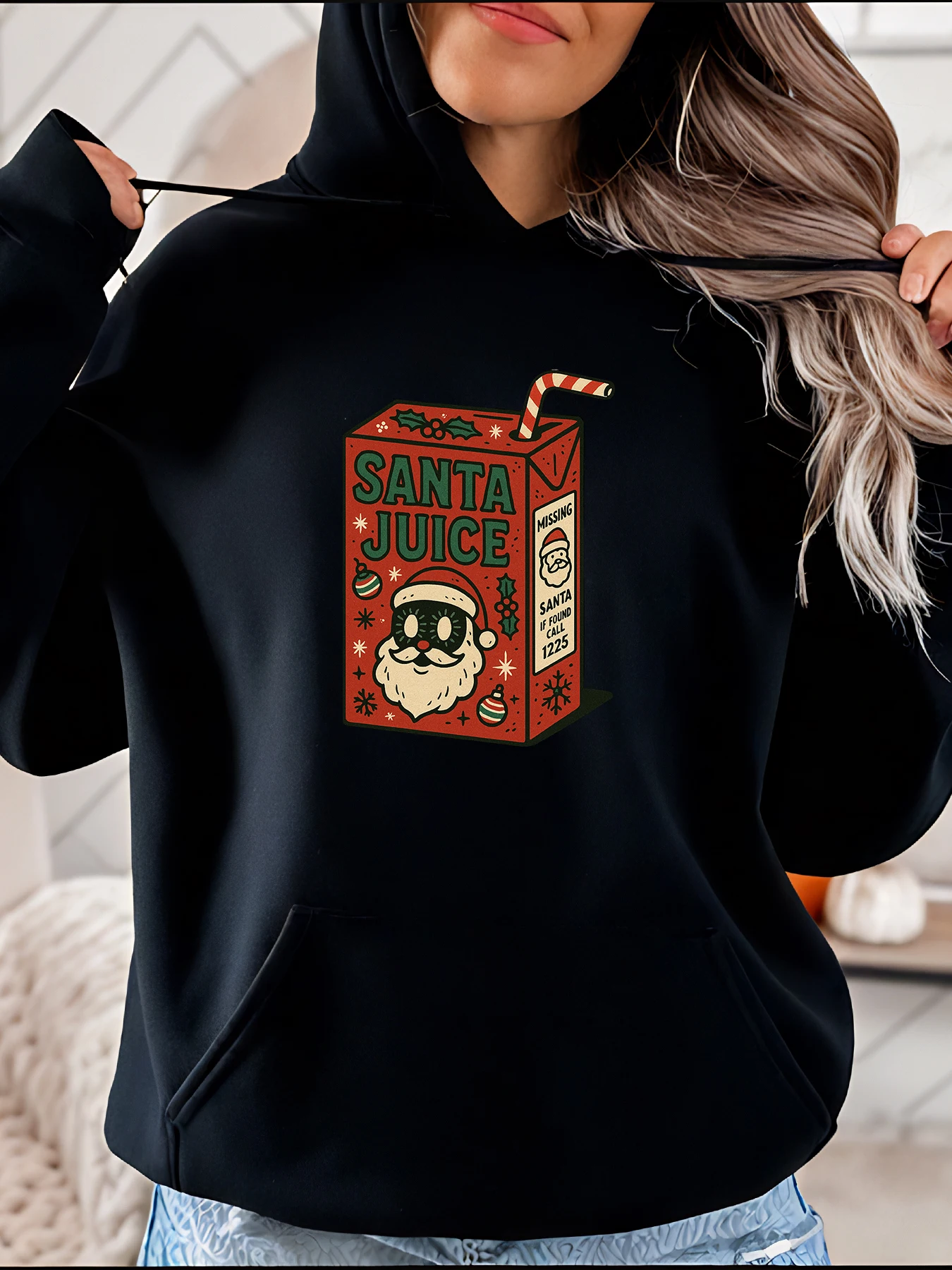 

Толстовка с принтом Santa Juice Box, повседневная рождественская женская праздничная одежда с рисунком Санта-Клауса
