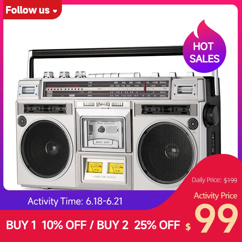

Retro Cassette Player Retro Tape Player Radio Transcription Receiver Bluetooth Speaker TF Card FM Caixa De Som Bluetooth