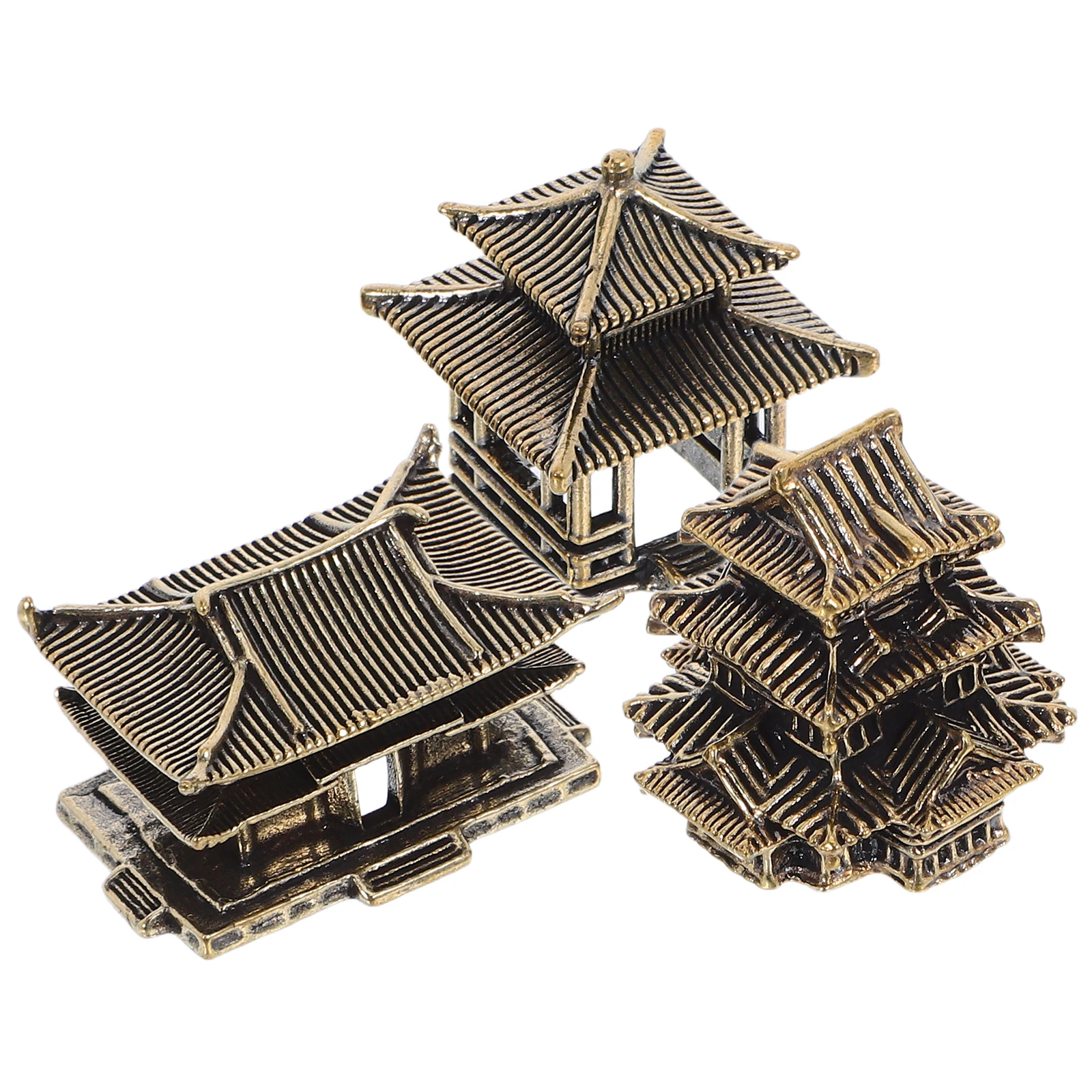 

3Pcs Tiny Asian Pagoda Lantern for Rock Garden Zen Decor Desktop Study Accent Brass Crafted Home Office Interior Decoration