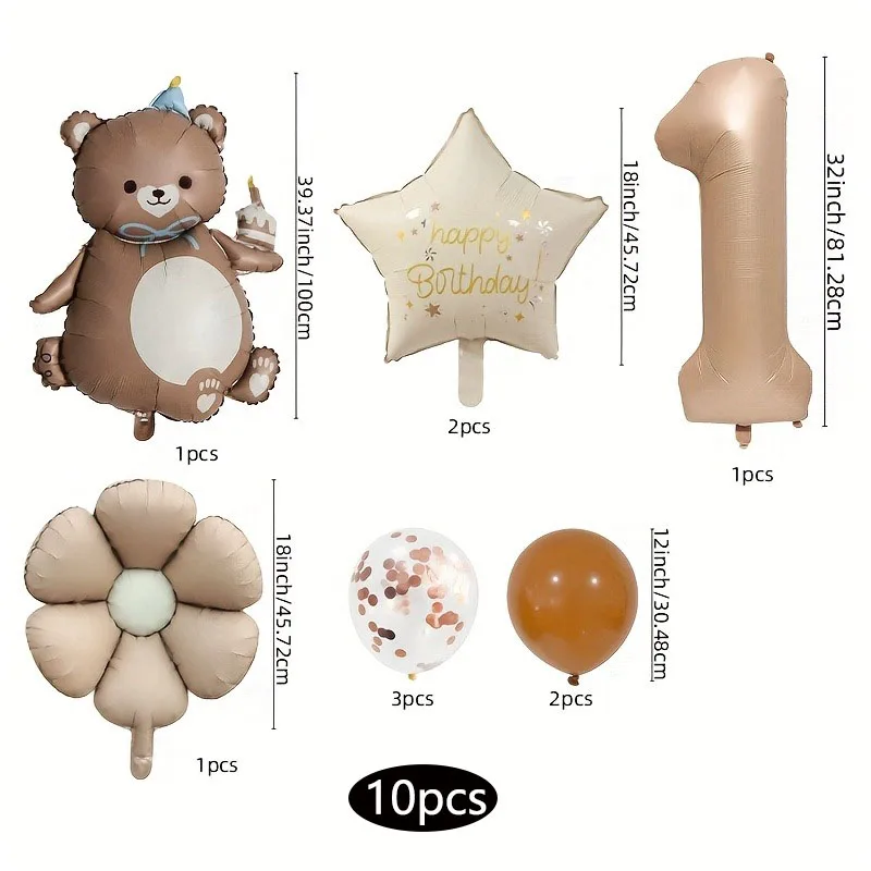 10pcs Cake Birthday Hat Bear Matte Daisy Flowers Balloon Caramel Number Foil Balloon for Birthday Party Decorations Gifts - view 6