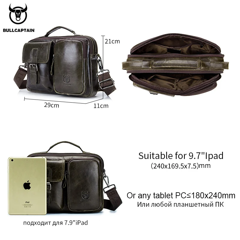 BULLCAPTAIN New Genuine Leather Men Crossbody Bag Male Briefcase Messenger Bag Casual Business Briefcase Style Men Shoulder Bag