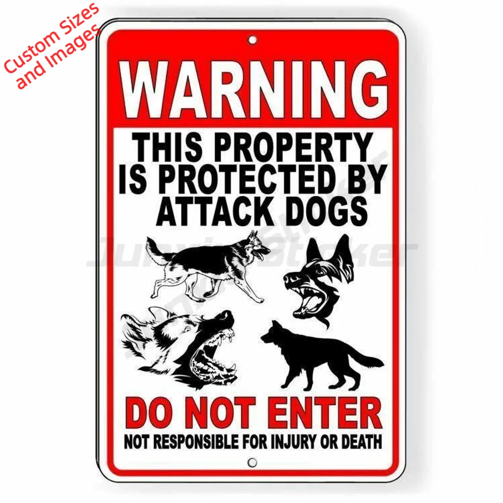 Warning Property Protected By Attack Dogs Do Not Enter Security Vinyl Sticker Weatherproof For Gate Decal Dog Warning Label