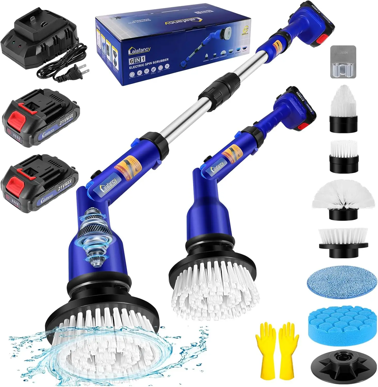 Bathroom Scrubber Electric with 2 Batteries, 1000RPM Cordless Spin Scrubber with 6 Replaceable Heads, Power Shower Cle