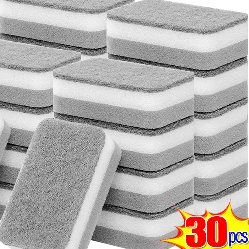 1/30PCS Double-Sided Cleaning Sponges Strong Decontamination Dishwashing Sponge Wipe Kitchen Brush Scouring Pads Cleaning Tools