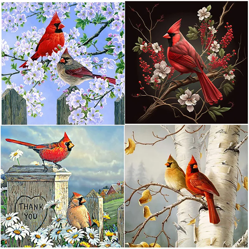 30*30CM Cardinal & Hummingbird Flowers 5D DIY Full Round Drill Diamond Painting Kit Home Decoration Art Craft Mosaic Painting