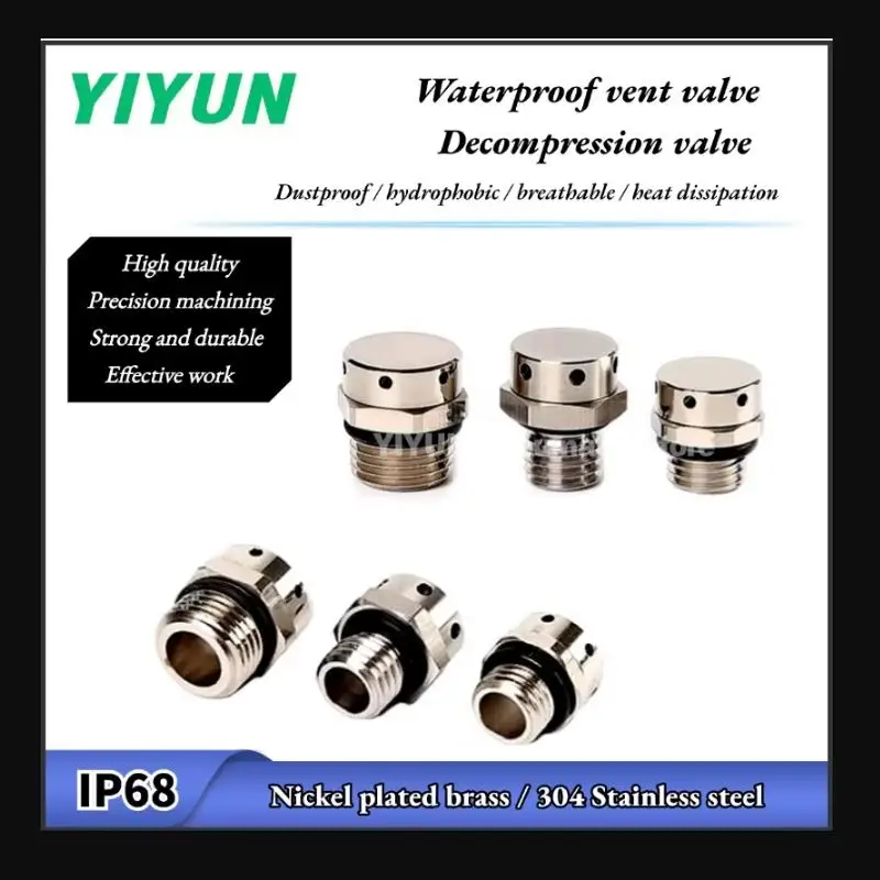 IP68 Waterproof Nickel Plated Brass / 304 Stainless Steel Pressure Relief Decompression Vent Valve M5 M6 M8 M10 M12 M16 M20 M25
