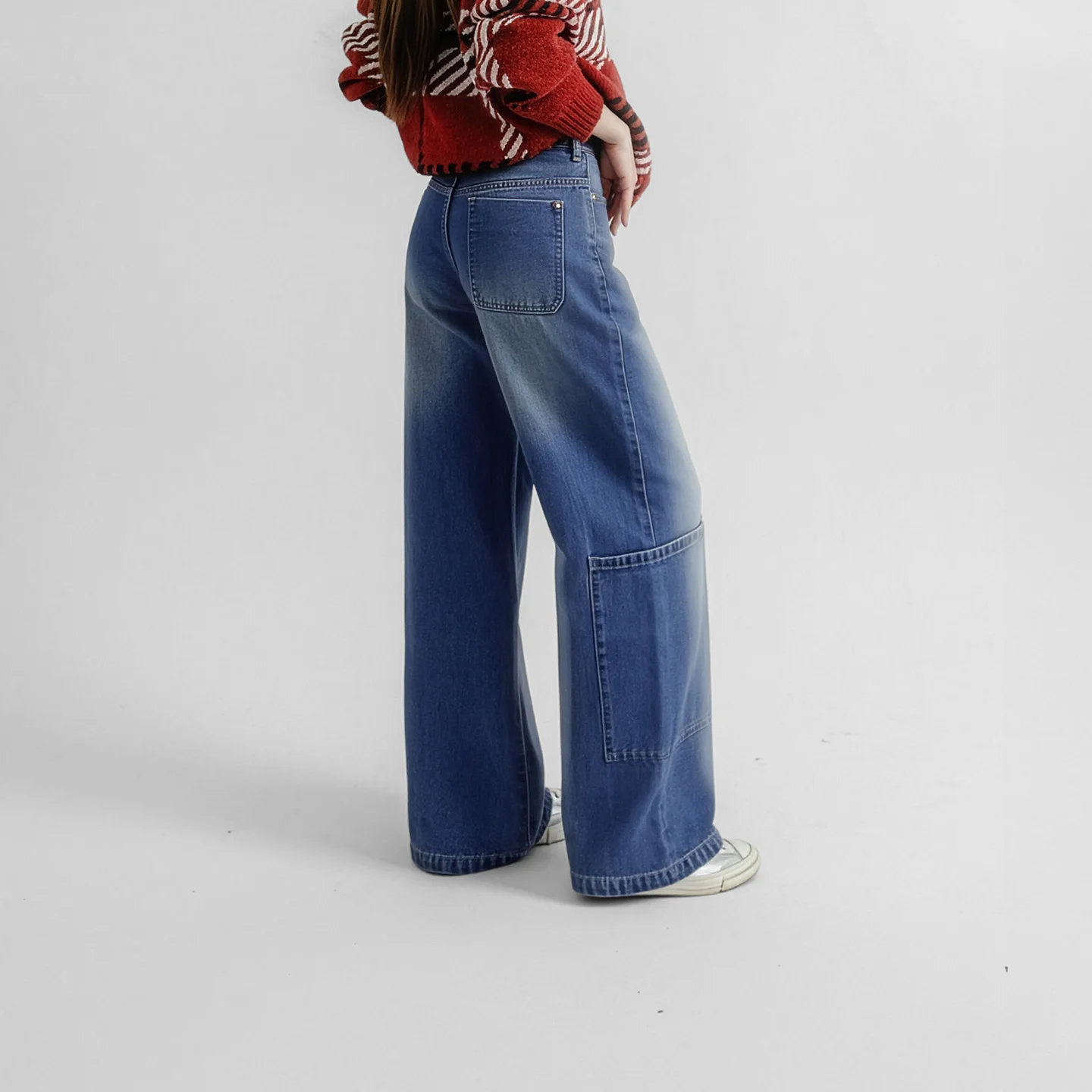 

Джинсы женские Maden Vintage, 12 унций, синие, широкие, прямого кроя, с большими карманами, из хлопка, повседневные, длинные, свободные брюки