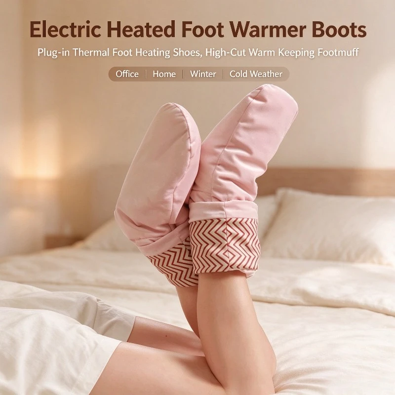 Heated Foot Warmer Boots, Plug-in Thermal Foot Heating Shoes, High-Cut Warm Keeping Footmuff for Office or Home