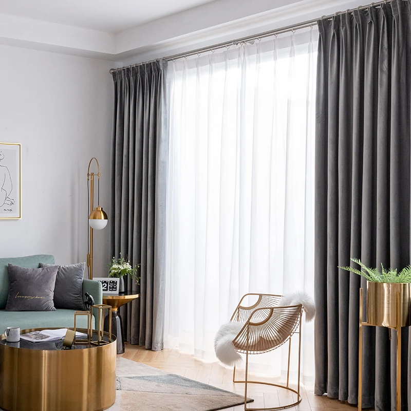 Simple Velvet Curtains for Shading Sun Shading, Nordic Ins Style, Gray, Simple, Thickened, Bedroom, Living Room, Bay Window