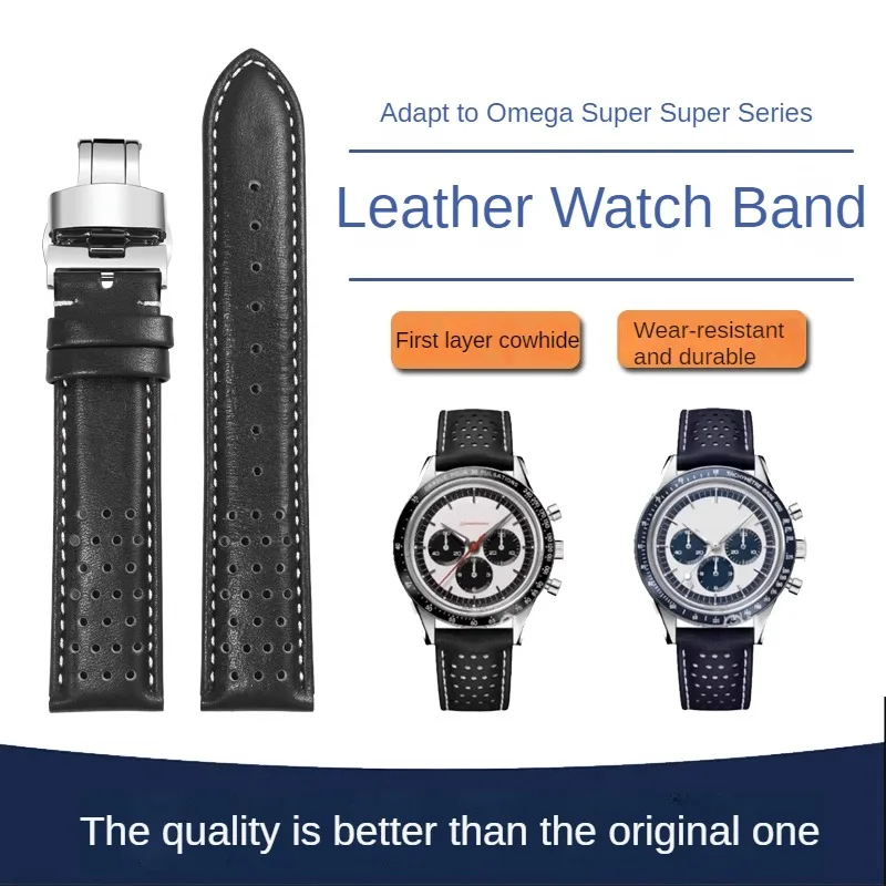 

Substitute Speedmaster series 311.32.40 Panda Eye CK2998 Flat Straight interface Breathable Hole Leather Watch Strap With 19mm