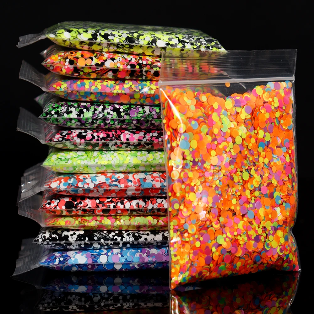 Paillettes rondes néon pour ongles, taille mixte, bulle ultra-mince, structurels ente, démontrent, bricolage, vernis, décorations d'art, 50 g/sac