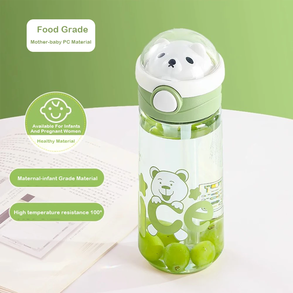 550ml Cartoon Animal Water Bottle Portable Safety Lock Cute Straw Cup Kids Leak-proof Drinking Jug For Outdoor Camping Travel