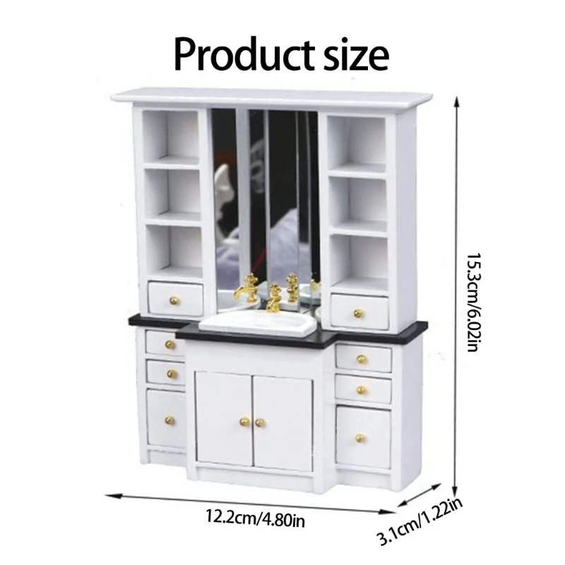 1/12 Armadietto per lavabo in legno per case delle bambole in miniatura Accessori per display per scene progetti modelli