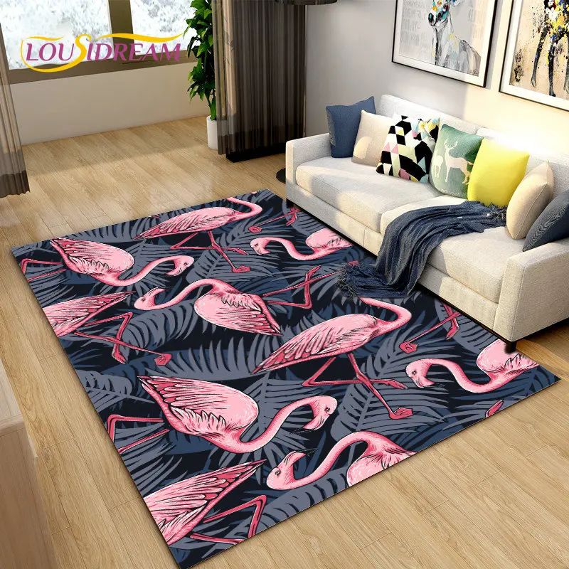 3D Nordic Creative Flamingo Bird Area Rug,Carpet Rug for Living Room Bedroom Sofa,Kitchen Bathroom Doormat Non-slip Floor Mat