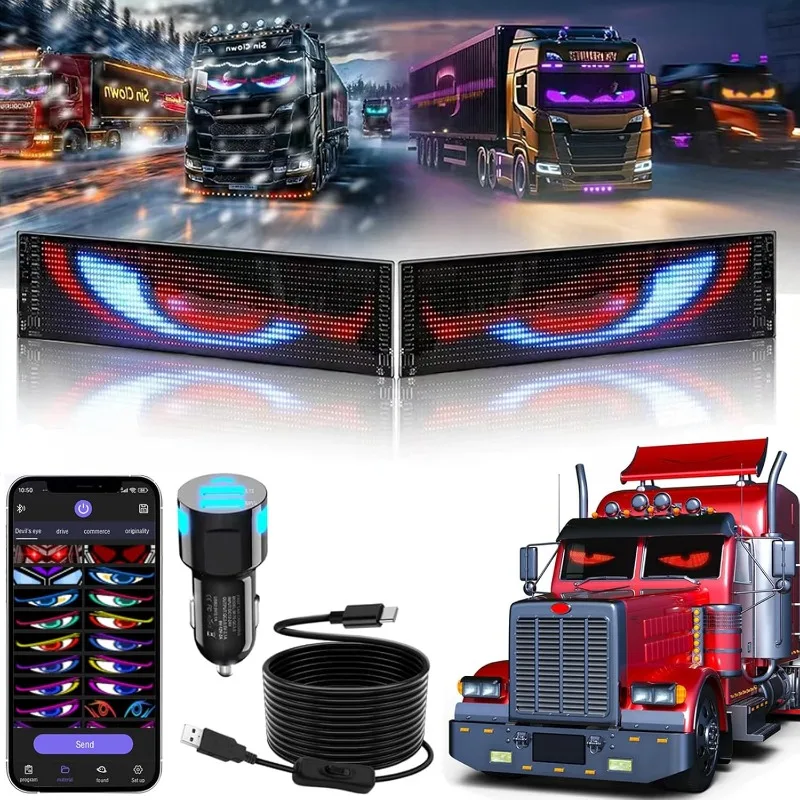 2PCS Devil Eyes Light Programmable LED Display LED Matrix Pixel Panel App Control Customizable for Car SUV Truck Windshields