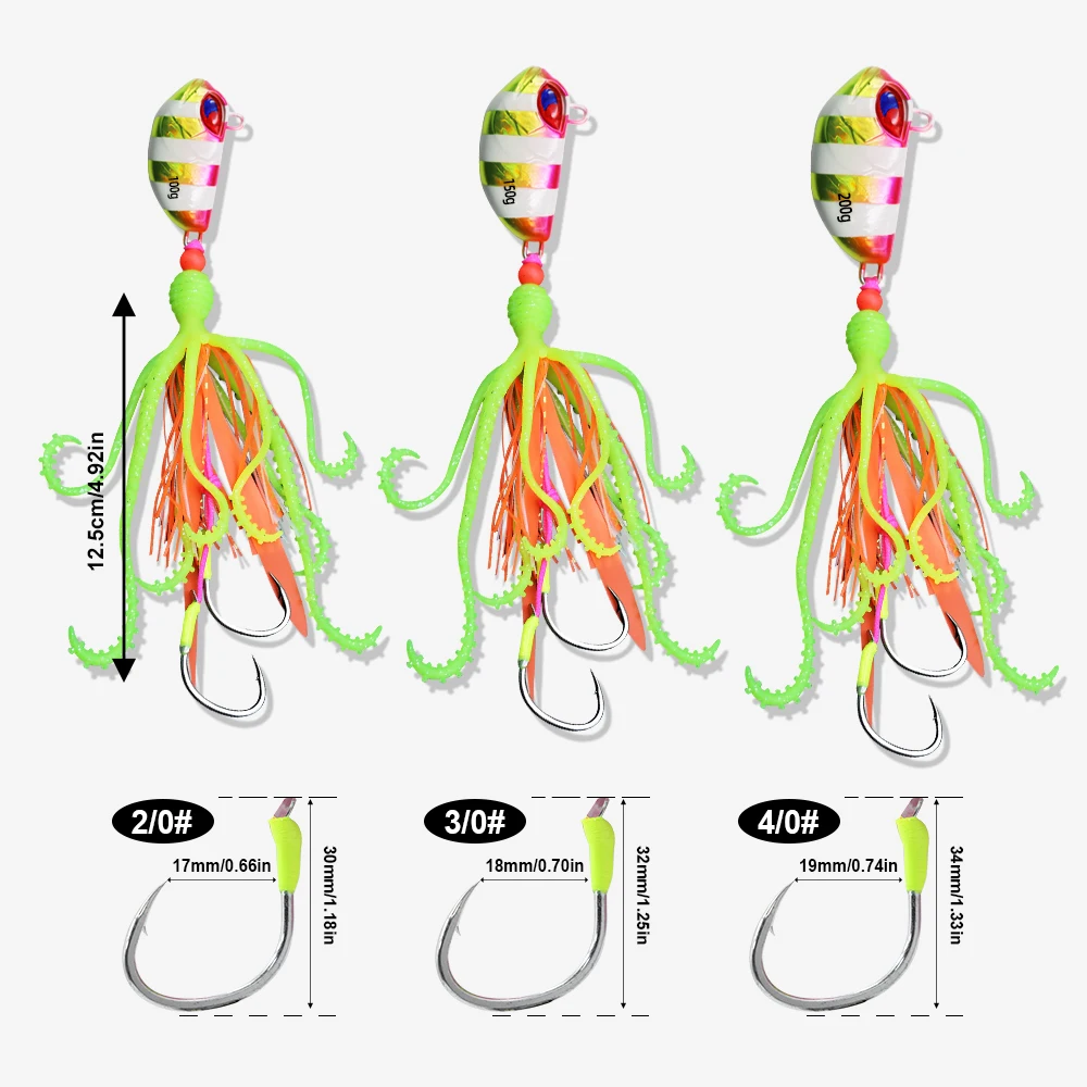 ZYZHE 1 Stück Hybrid-Jig für Meeresangeln 100/150/200G JIG mit Weichem Oktopus-Köder Salzwasser-Bootsangelköder Ideal für Tiefseeangeln – Detail 2
