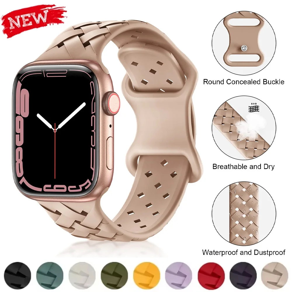 

Pop Strap For Apple Watch Band Ultra 2 49mm 46mm 42mm 45mm 44mm 40mm 41mm Silicone Weave Bracelet IWatch Series 10 9 8 7 6 SE 5
