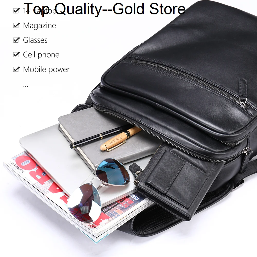 

Laptop Backpack 14 Inch Genuine Leather Computer Notebook Bag Executive Portable Back Pack Business Travel Work Rucksack