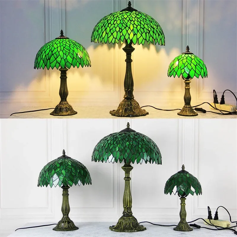 ANITA Tiffany Glass Table Lamp LED Modern Creative Green Leaf Desk Light  For Home Living Room Study Bedside Decor