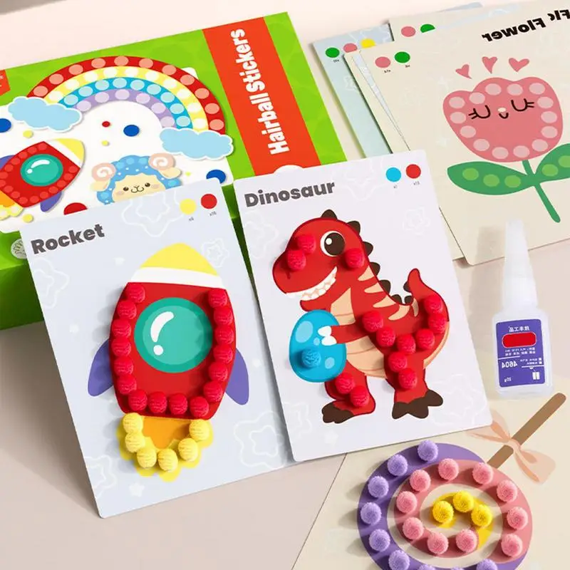 Pintura con pompones para niños, pintura artística, Kit interactivo de bolas esponjosas, mejora las habilidades motoras finas, actividades de aprendizaje preescolar