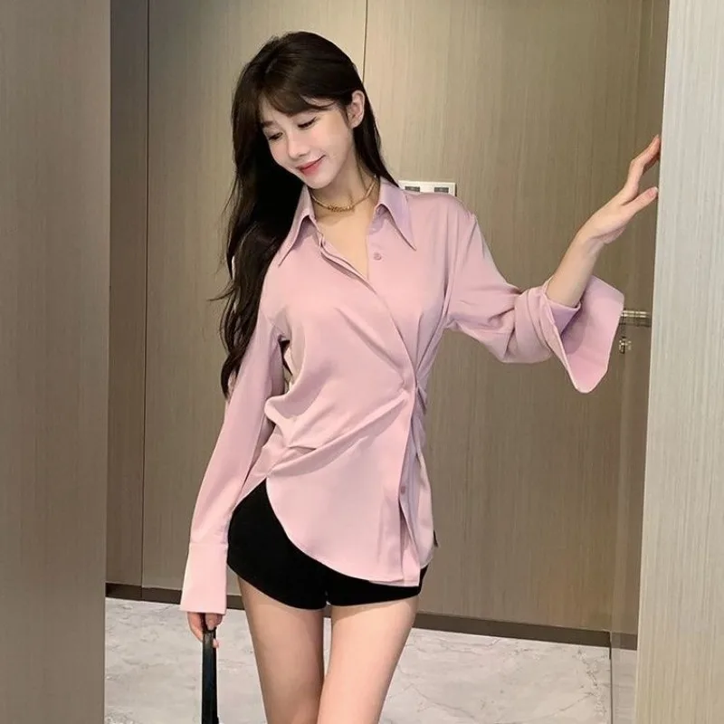 Temperament Hoogwaardig professioneel mode-topshirt met POLO-kraag en lange mouwen