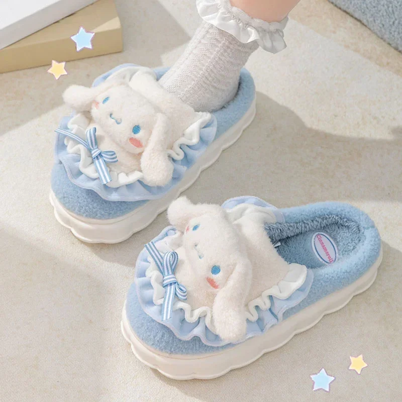 Sanrio Girls Cartoon Cotton Slippers Cute Soft Sole Cotton Shoes Outside with Warm and Thick Indoors Home Slipper Women Can Wear