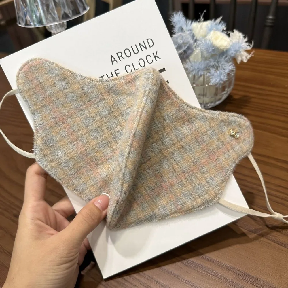 Unisex Windproof Plaid Wool Face Mask Warm Breathable Windproof Face Mask Plaid Oversized Warm Face Cover Daily Commuting