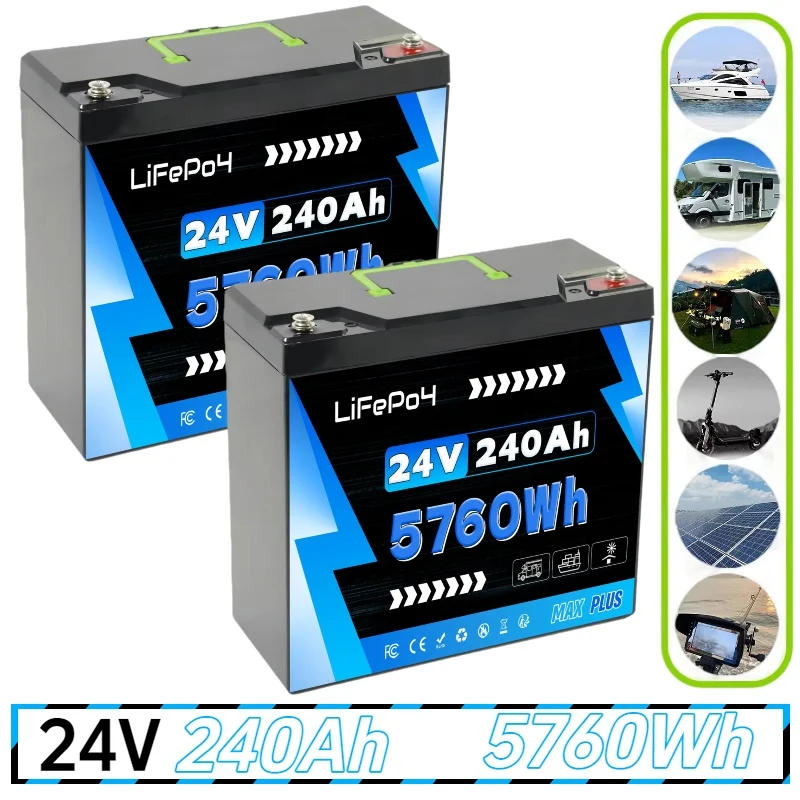 

24V 240Ah LiFePO4 Battery Built-in Smart BMS, 8000+ Cycles,☀️Suitable for Solar Panels, Camper Vans, Marine Crafts, Overlanding